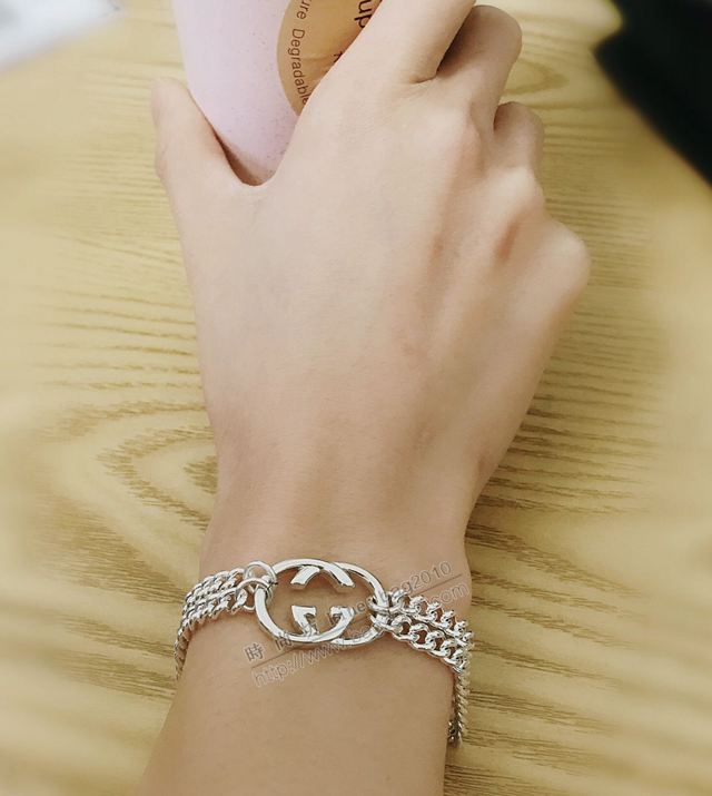 GUCCi飾品 古馳情侶款手鏈 Gucci雙層泰銀光面手鏈  zgbq1005